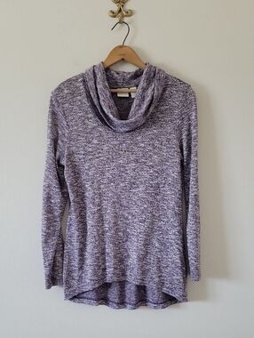 Chico's Purple Space Dye Knit Gold Shimmer Cowl Neck Sweater Size Medium